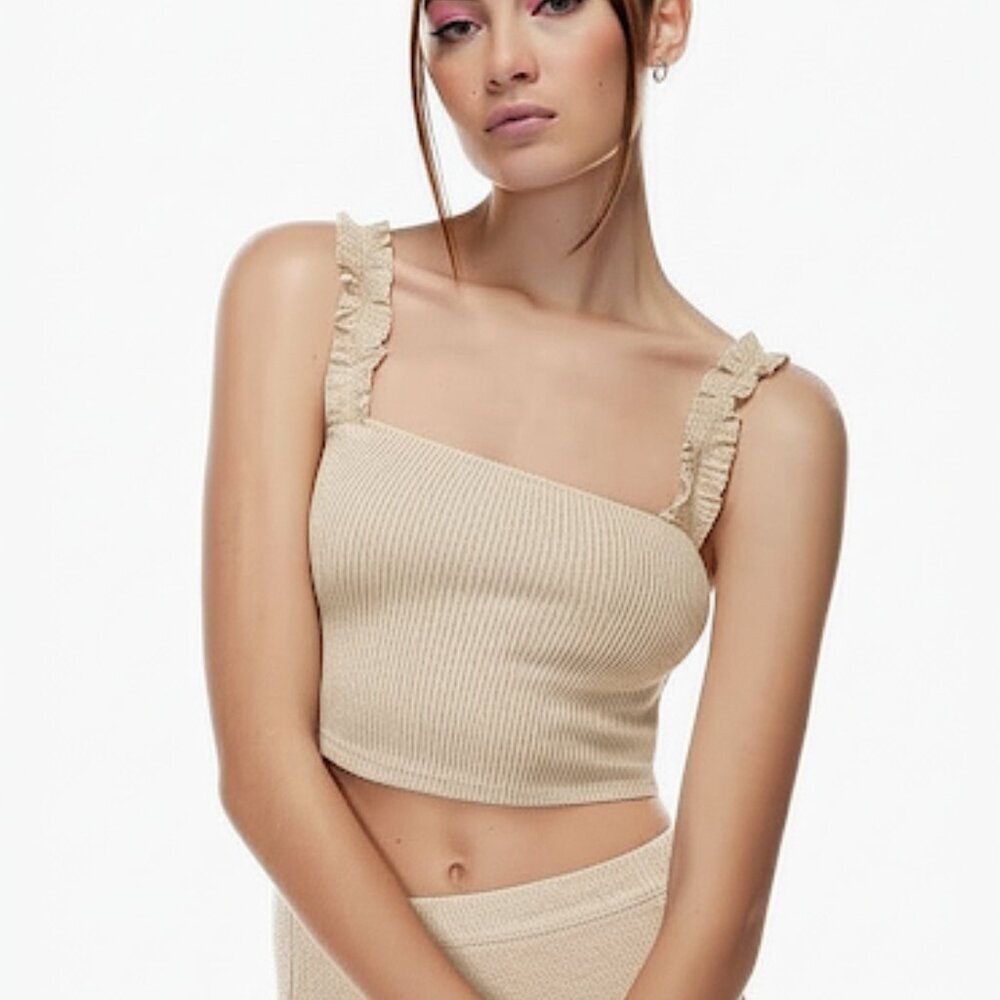 2/$20 Aritzia Sunday Best Firecracker-Inspired Ribbed Cropped Tank Top Beige S